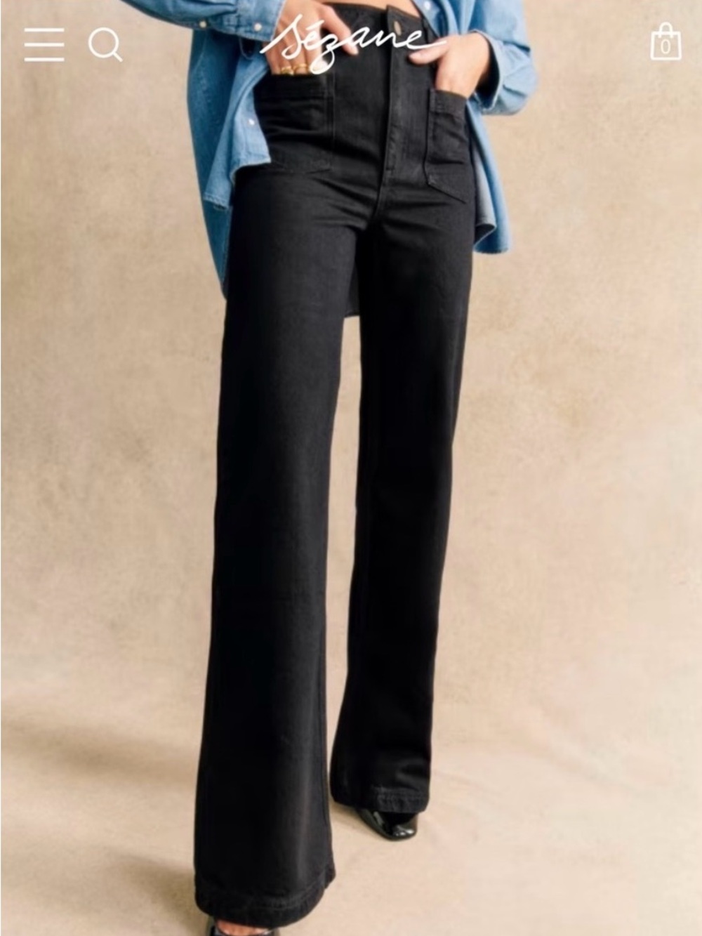 NWT Sezane 70s Trousers High-Rise Wide-Leg Denim Jeans - 42 10